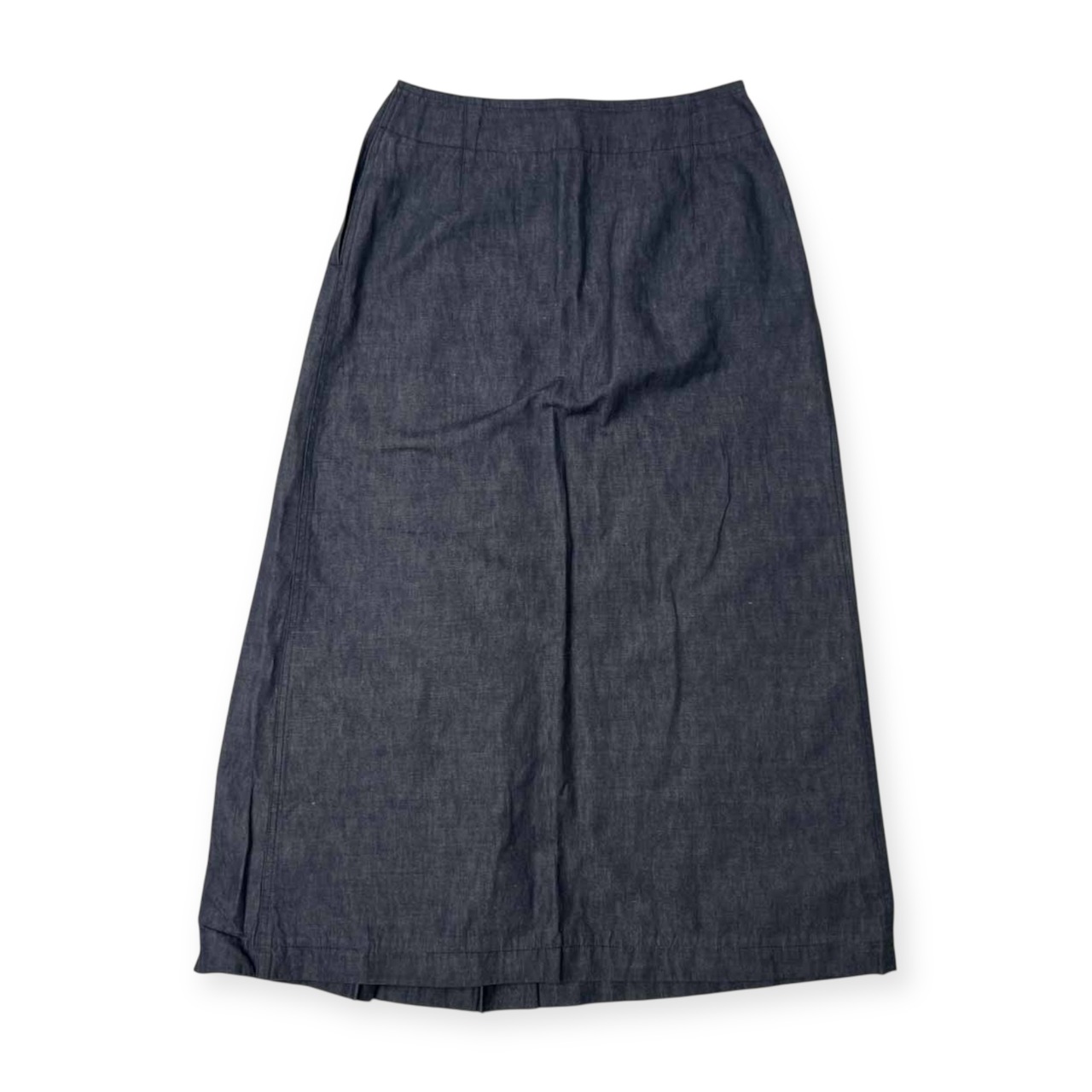 Plantation プランテーション リネン混 デニム系 プリーツ フレア ロング スカート サイズ M
