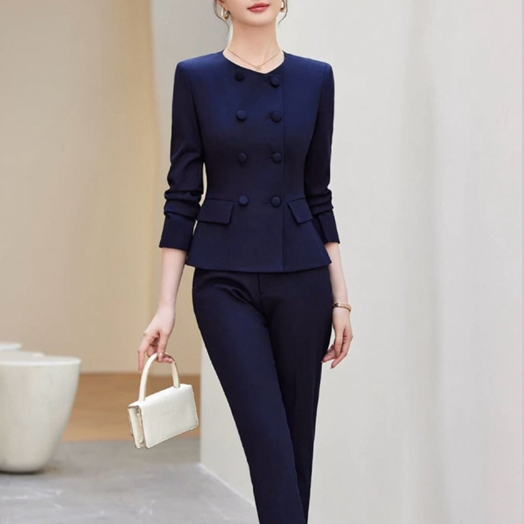 Collarless double jacket suit setup 00001