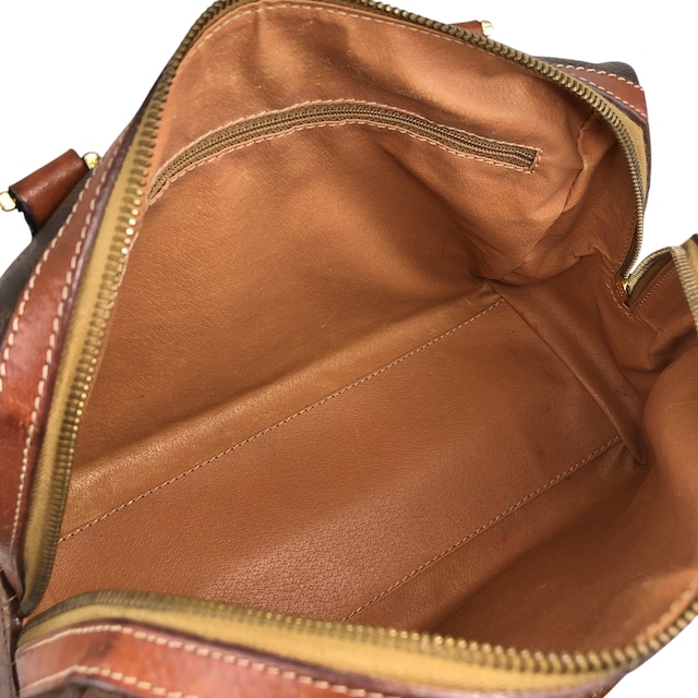 CELINE セリーヌ マカダム ブラウン ブラゾン型押し PVC レザー ミニボストン vintage ヴィンテージ オールド 3wak2v