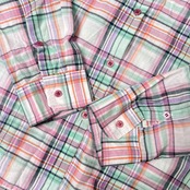 LACOSTE ラコステ チェック 長袖シャツ 42/ピンク×グリーン系 レディース ファブリカ