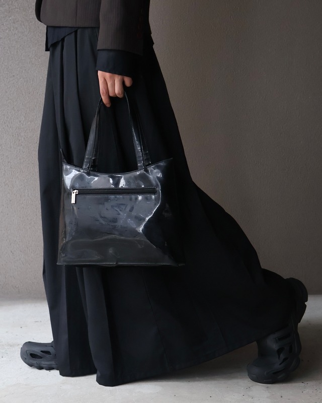front zip enamel hand bag