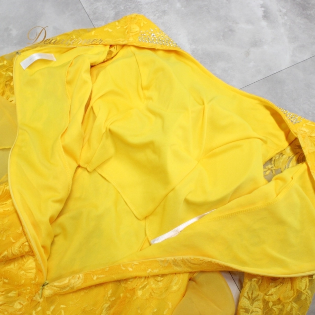 社交ダンス 衣装 スタンダード ドレス ワンピース パーティドレス prima boutique プリマブティック 黄色 花柄 長袖 イエロー系 鮮やか 存在感 ラインストーン レース フォーマル おしゃれ ダンス衣装 結婚式 祭典 服装 女性用 体型カバー セクシー フリル