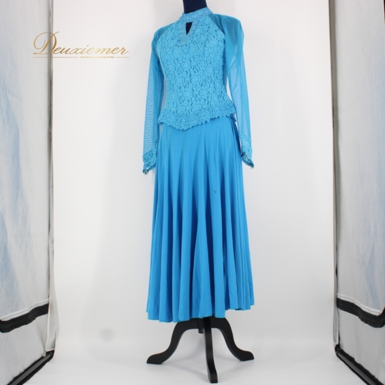 社交ダンス 衣装 スタンダード 上下セット ツーピース レッスンウェア パーティ衣装 女性用 レディース オールシーズン prima boutique プリマブティック 水色 ブルー系 レース 軽量 伸縮性 日常使い かわいい おしゃれ 上品 スカート