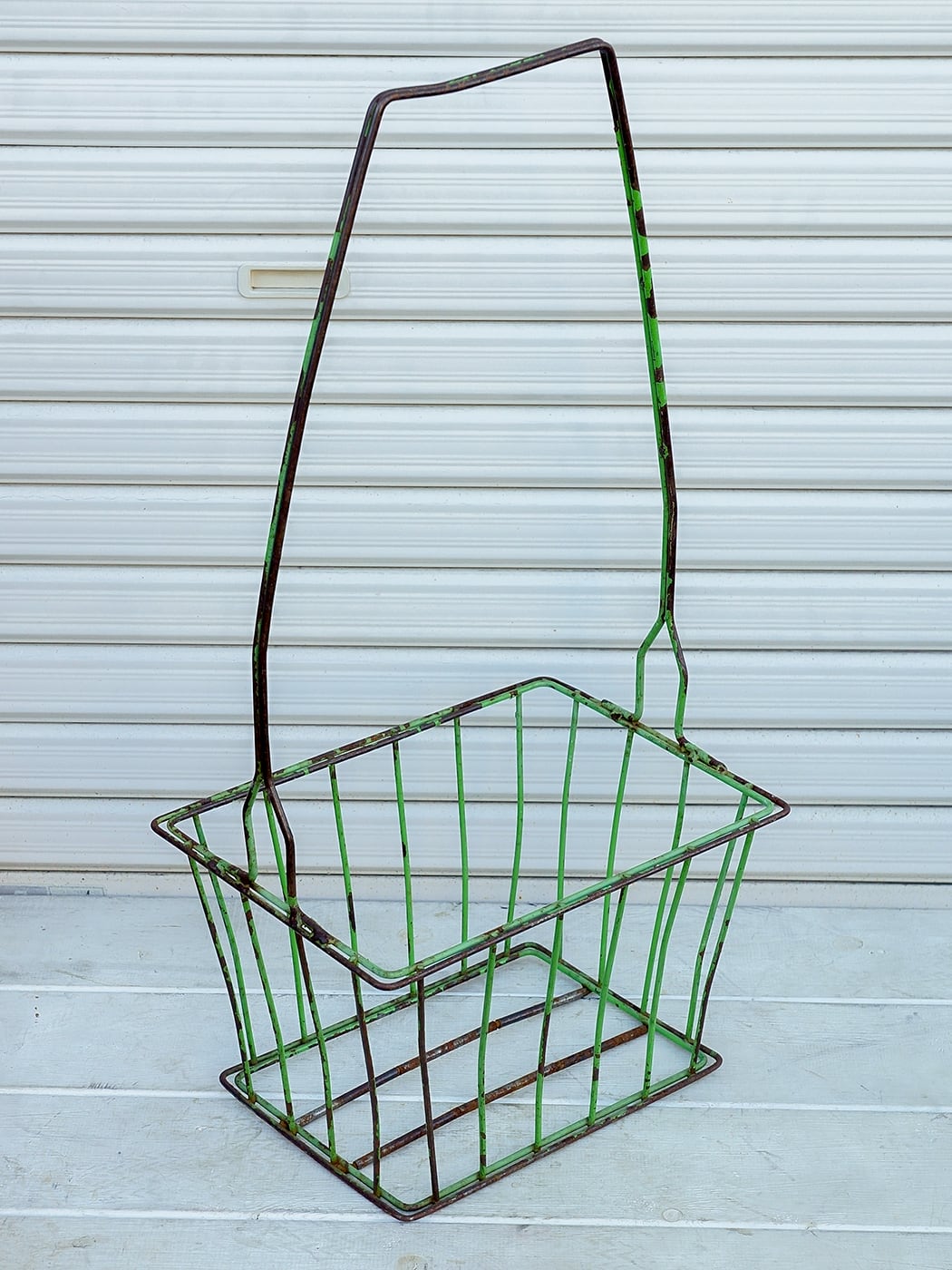 Made in USA ワイヤー バスケット 緑 グリーン 白 古道具 Made in USA