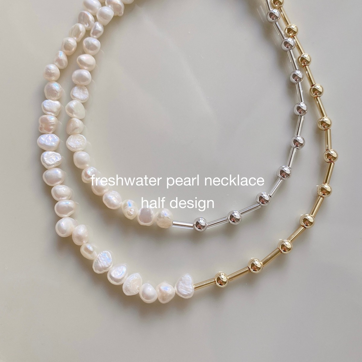 half design 淡水パールネックレス silver / gold | mmmiiiuuu