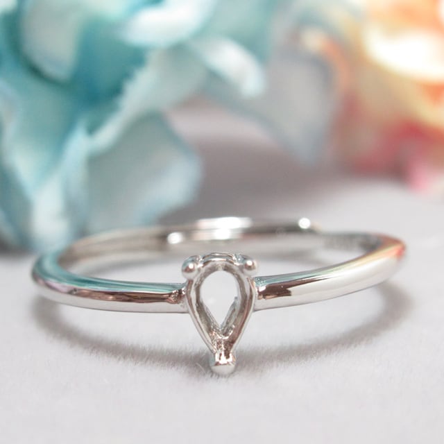 アウトレット5×3㎜ ドロップ シンプル3爪 S925 リング台 SV