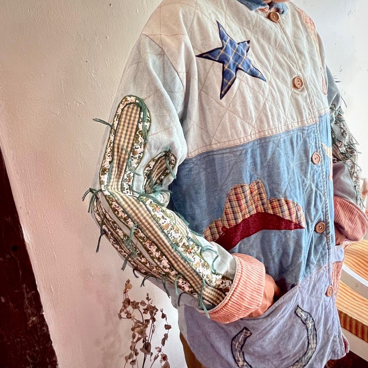 U.S.vintage patchwork denim quilting jacket/ウエスタンモチーフの 