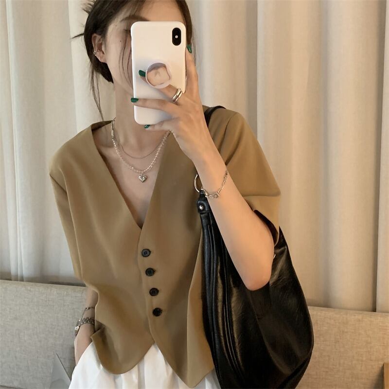 シャツ サマー薄手スタイルスタンダードホワイトショートトップス レトロ 夏物 1号婦人99831298904