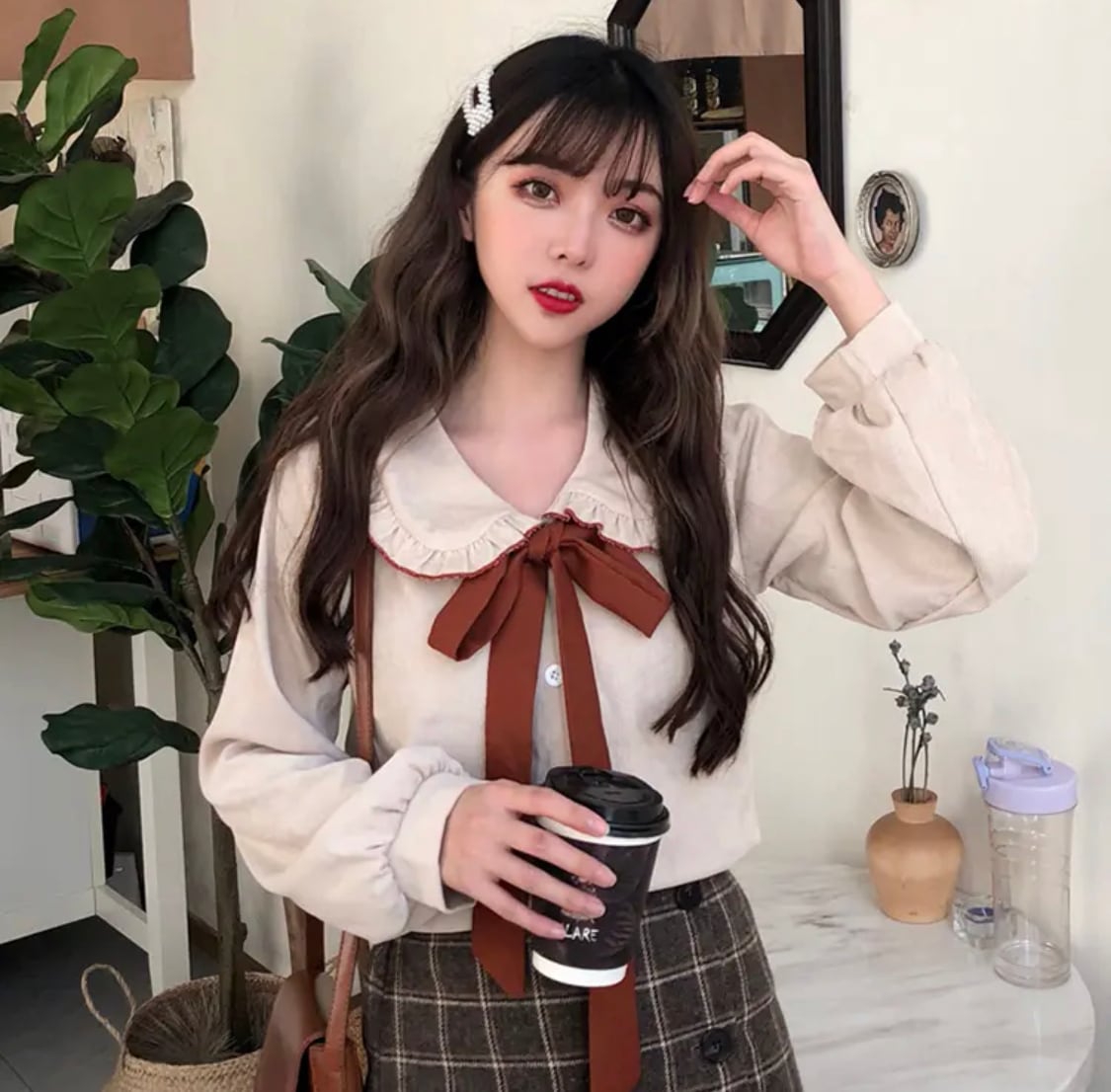 ガーリーコーデ♡ ブラウス リボン フリル シャツ コーデュロイ | tsumugustore powered by BASE