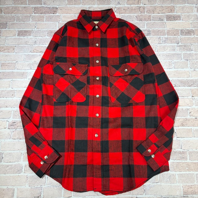 "DEAD STOCK" 1990s ST JOHN'S BAY FLANNEL CHECK SHIRT RED×BLACK
