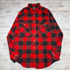 "DEAD STOCK" 1990s ST JOHN'S BAY FLANNEL CHECK SHIRT RED×BLACK