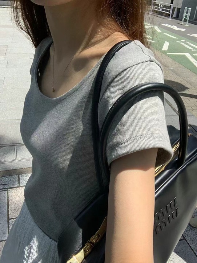 (予約) ounce / Rib curve u neck tee 3color