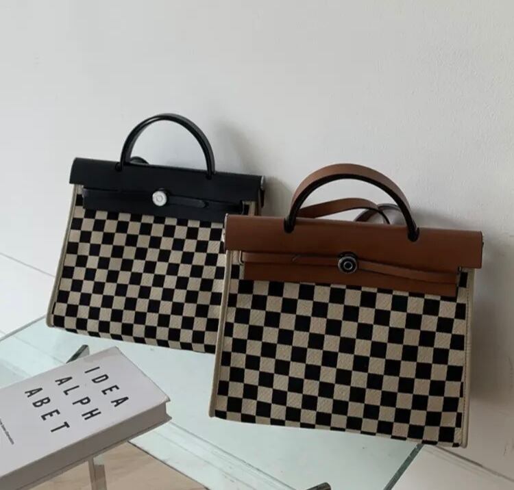 【2color】ブロックチェックスクエアバッグ