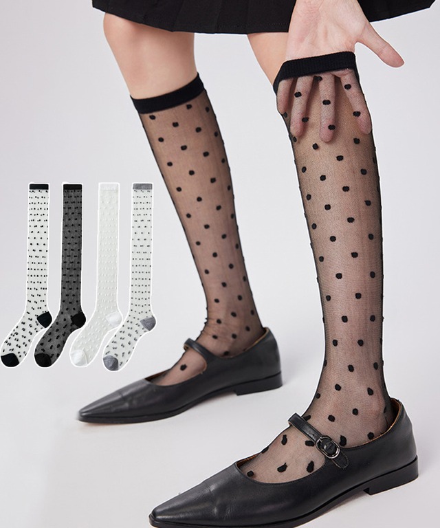 ドット柄シアーハイソックス