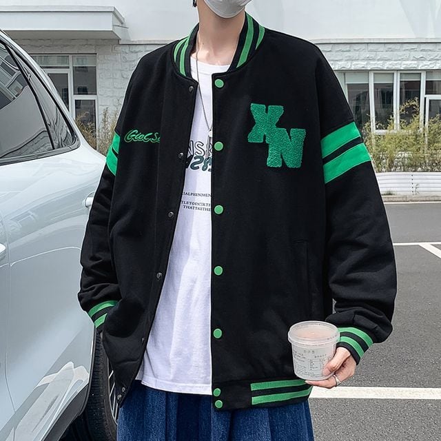 【予約販売】スタジャン ジャケット ブルゾン アウター オーバーサイズ メンズ ブラック ホワイト お洒落 こなれ感 ベーシック 秋 春 大きいサイズ M/L/XL/2XL/3XL