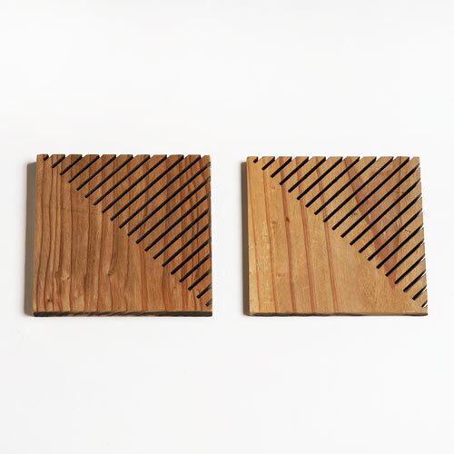 オリジナル | 古材コースター2枚セット:スリットデザイン