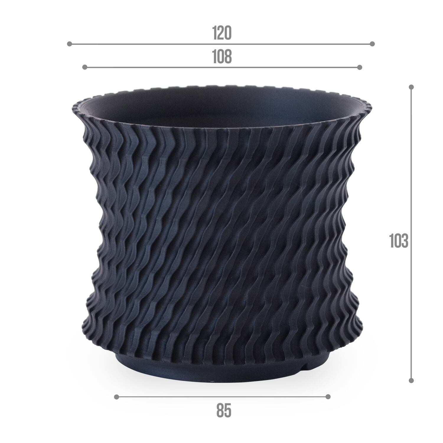波打つ陰影が美しい3Dプリント植木鉢｜Adv-039-M (120×103)｜Shinogi
