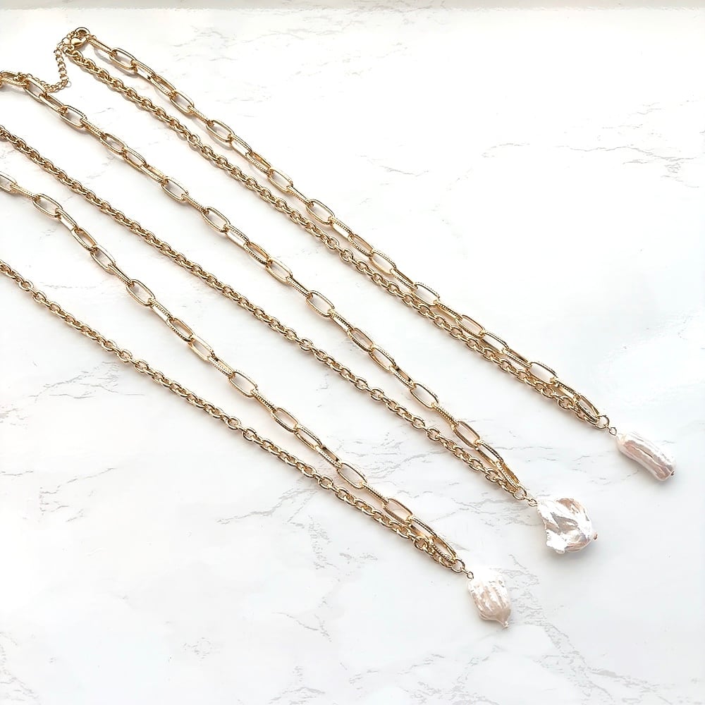 アシンメトリーチェーン×淡水パールトップネックレス