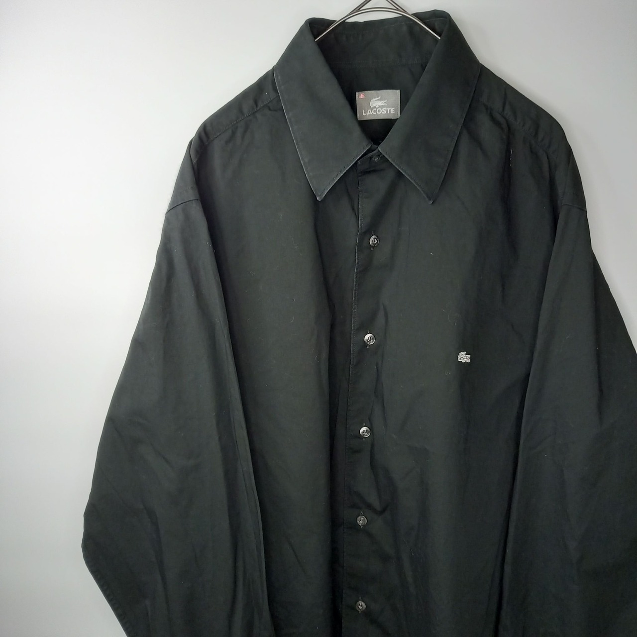 ラコステ　長袖シャツ　刺繍ロゴ　ユーロ古着　ブラック　メンズ　42