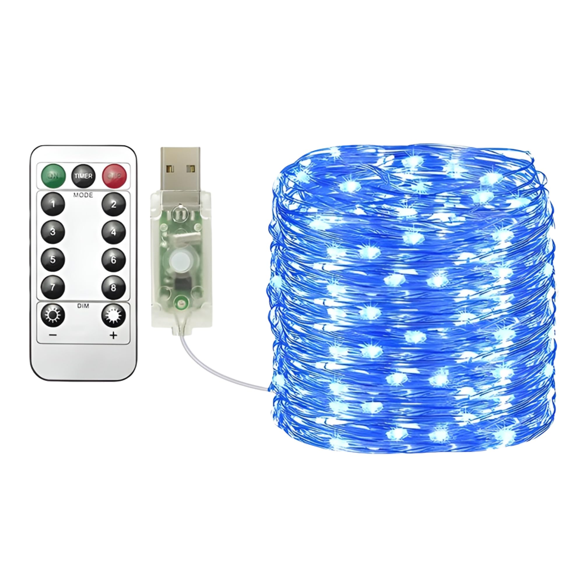 【努力特価】クリアヒル(Clearhill) USB仙女灯1点セット、33 ft/10 M青色100 LED USBクーパー線シリアルランプ、リモコン付き、8種類のモード、タイミングと調光、クリスマスの寝室のインテリアに適している
