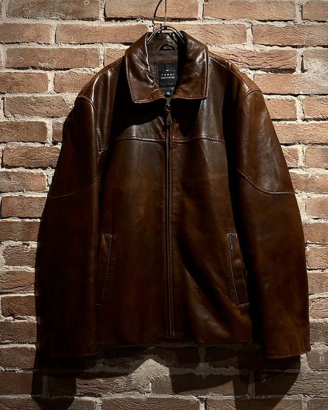 【Caka act3】“TOMMY HILFIGER” Vintage Loose Leather Jacket