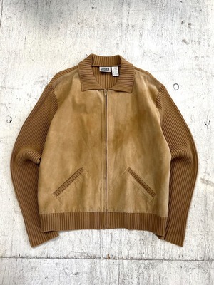 1990's leather × knit jacket #H336
