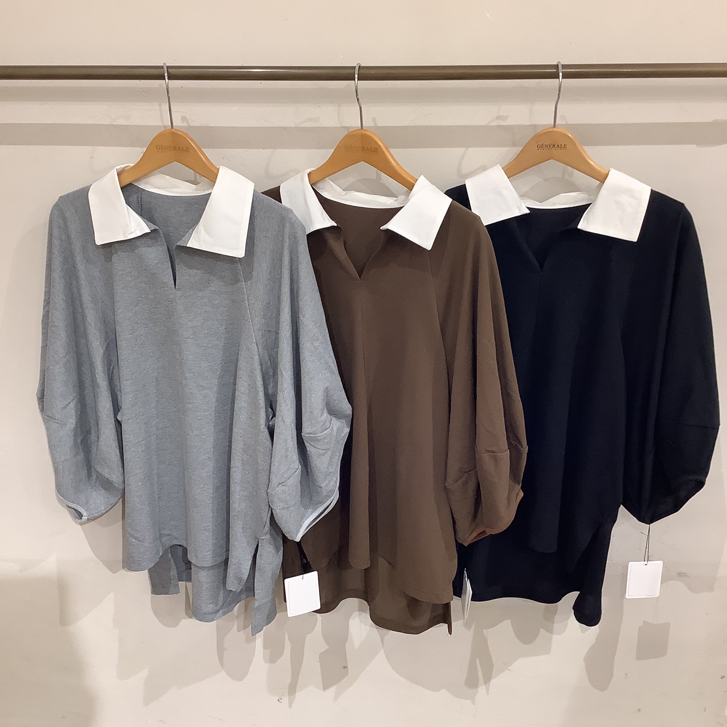 ことまり様クロシェランタン袖トップスブラック CLOCHE(クロッシェ)】ランタンスリーブポロトップス［612-85730