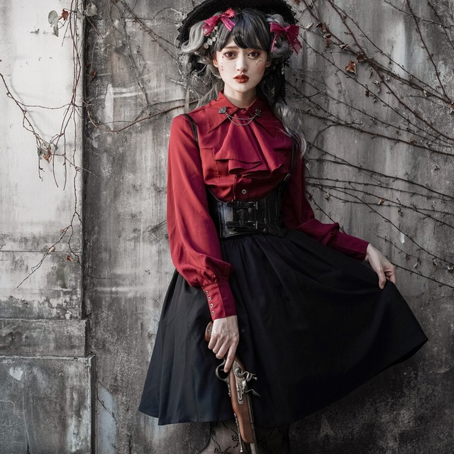 ゴスロリ系 ブラウス バルーンスリーブ ボウタイ メタルチェーン 病みかわいい ゴシック 上品 ダーク かわいい オルチャン 原宿系 10代 代 天使と悪魔 サブカル系ファッション Seasonz ゴスロリ系 ブラウス バルーンスリーブ ボウタイ メタルチェーン 病みかわいい ゴシック 上品 ダーク かわいい オルチャン 原宿系 10代 代 天使と悪魔 サブカル系ファッション Seasonz