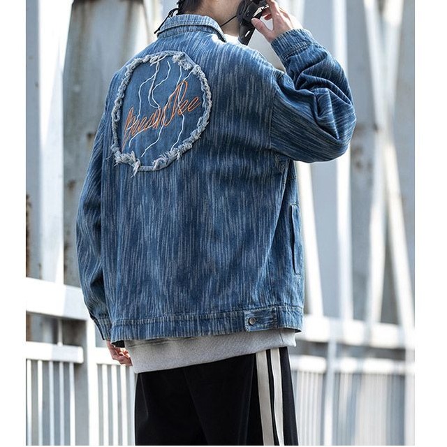 デニムジャケット Gジャン パッチ刺しゅう 絞り染め ストリート オーバーサイズ ユニセックス 韓国ファッション E249 Eaglerose イーグルローズ 韓国メンズファッション通販サイト