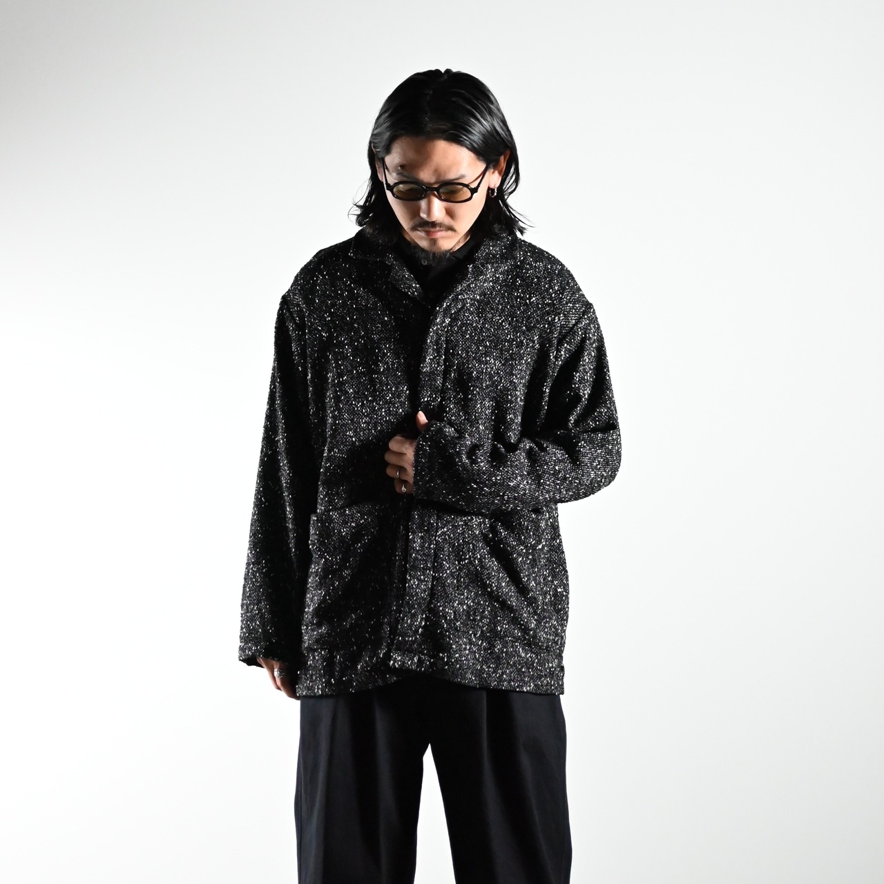 INTERIM(インテリム)TEXTURED DONEGAL BOUCLÉ DEADSTOCK HYPER BIG FLY FRONT SHIIRTS JACKET