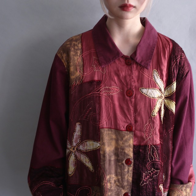 multi fabric embroidery design loose jacket