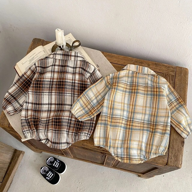 【取寄】1枚でもおしゃれに決まるチェックシャツロンパース