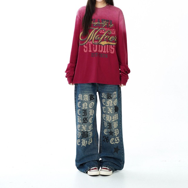 フェードカラーカレッジロングスリーブTシャツ 1col R02481