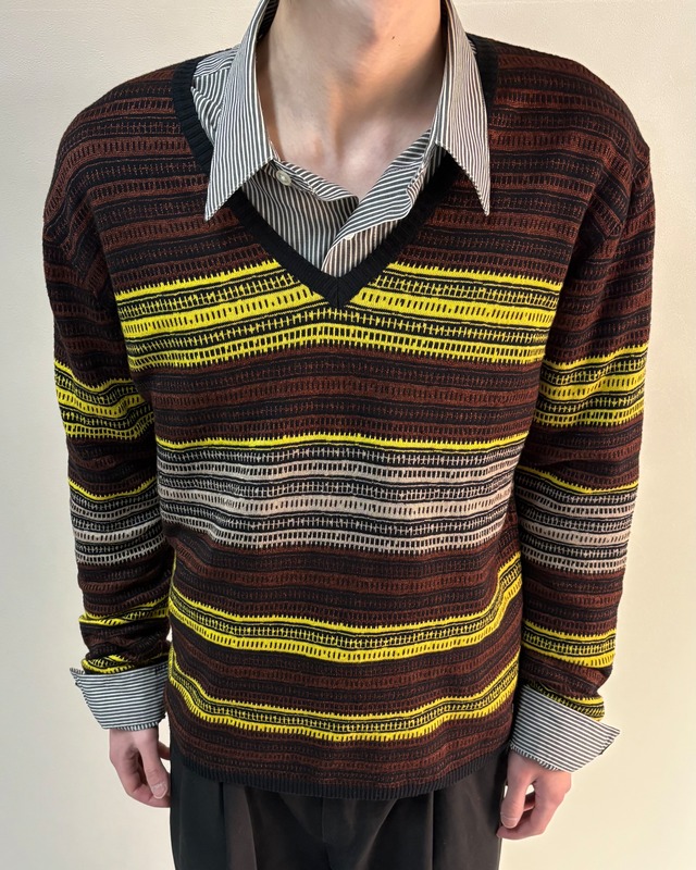 【DRIES VAN NOTEN】v-neck border linen knit