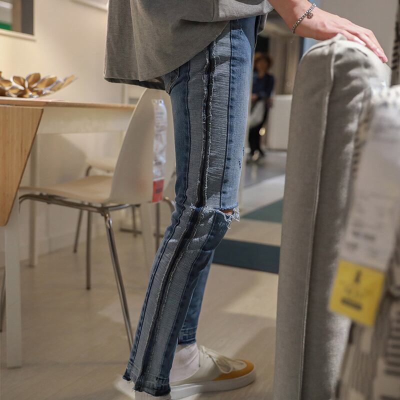 全1色 デニム パンツ スキニー カジュアル ダメージ