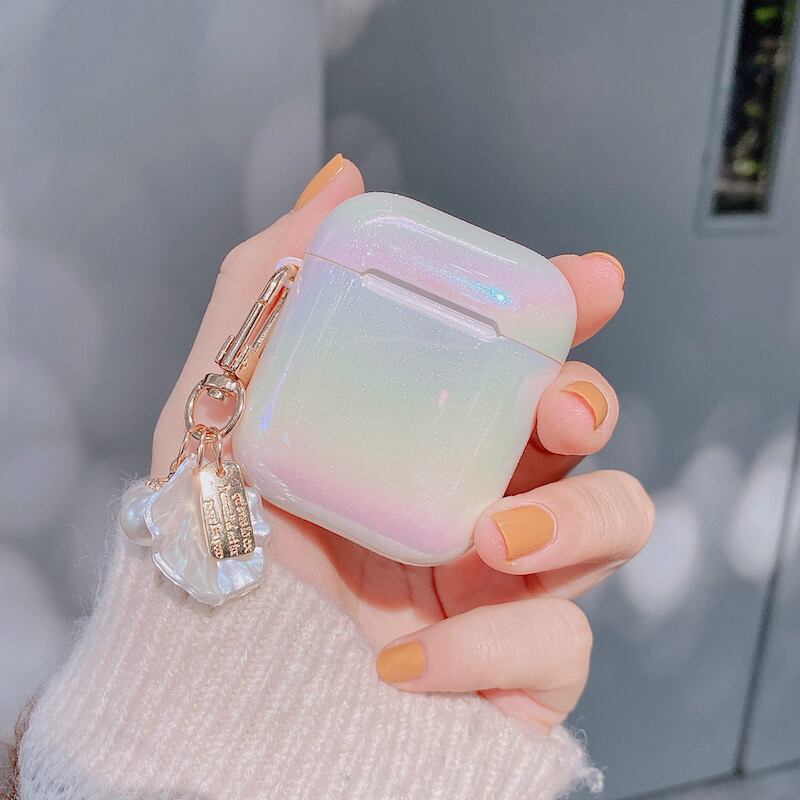 送料無料 可愛いチャーム付き Airpodsケース 可愛い イヤホン ケース オーロラ シェル パール ハートチャーム アクセサリー 雑貨 小物 Lamitte Deco トレンド 韓国ファッション ショップ Base店