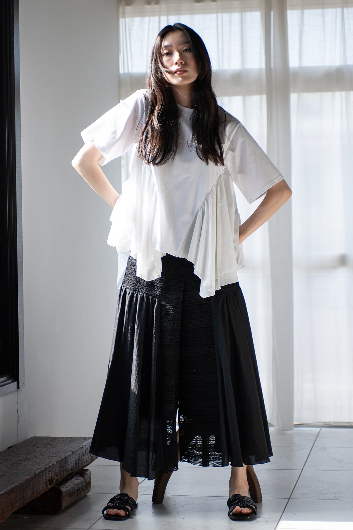 Arobe Sheer Frill Dress BLACK ワンピース Sheer Frill Dress BLACK | Arobe OFFICIAL ONLINE STORE