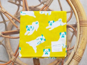 yukino textile cotton100% ハンカチ「PUGS yellow 」 made in japan