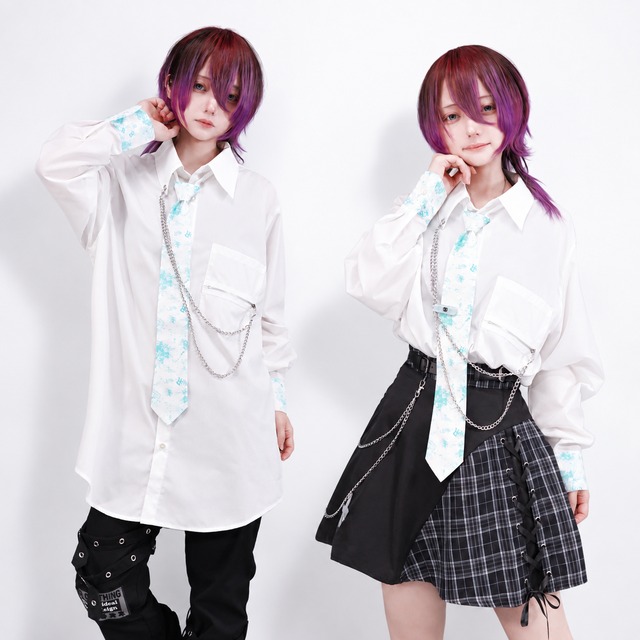 水色彼岸花WHITE SHIRT《取り外し可能ネクタイ＆チェーン付き》