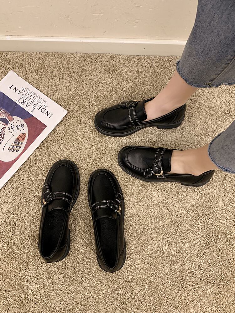 シングルレディースブラックベルベットレザースタイル 靴 シューズ ローファー オータム 秋物 ウィンター 冬物 部族の婦人靴80171769066