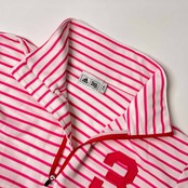 adidas GOLF アディダス ゴルフ ボーダー ハーフジップ 長袖 ドライシャツ L/G/ピンク×ホワイト レディース スポーツ