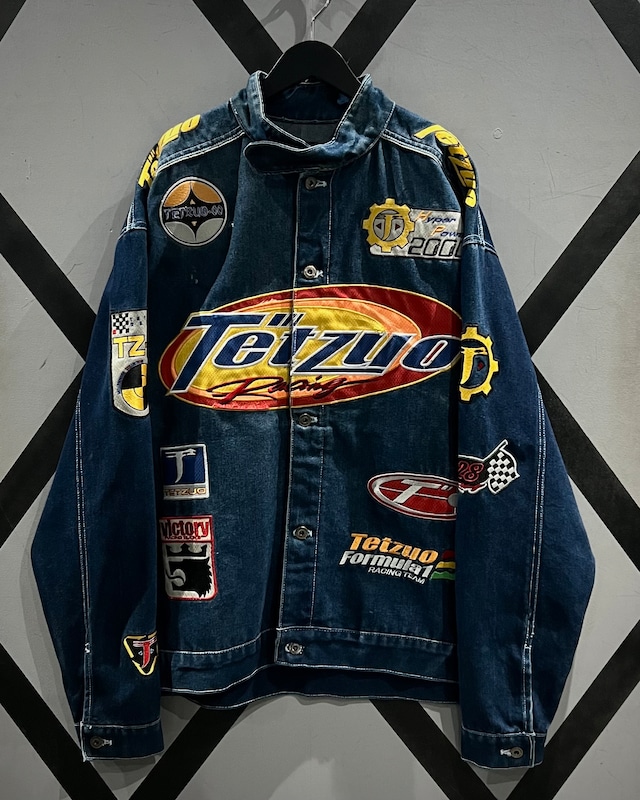 【X VINTAGE】"Dtek Jeans" Various Wappen Design Loose Racing Jacket
