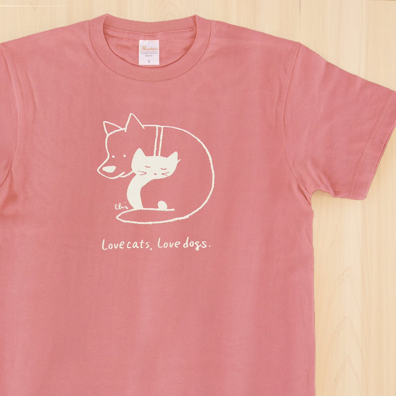 Tシャツ [ねこといぬと：たいせつ] フロスティコーラル | necoya
