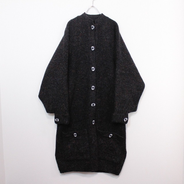 【act2】Raglan Sleeve Acrylic Nep No Collar "Kimono Style" Knit Coat