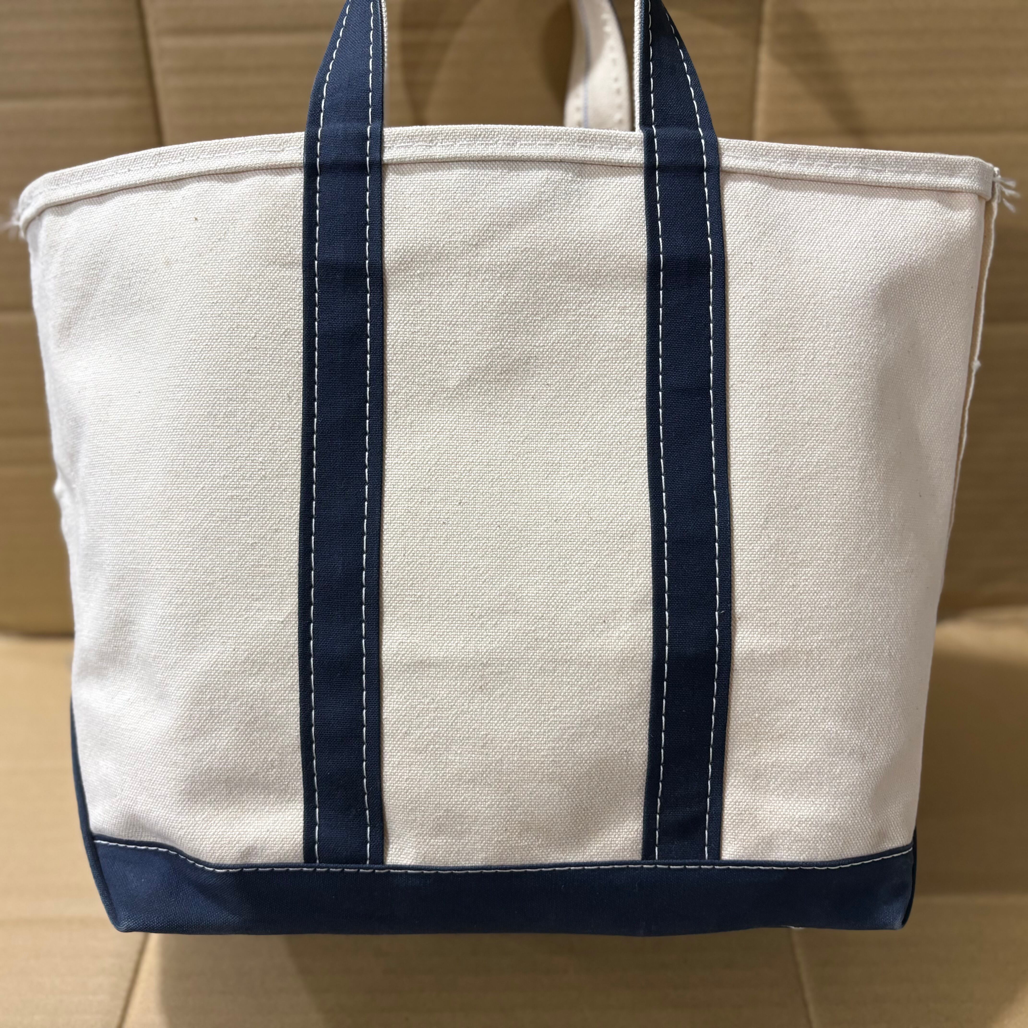 ほぼ未使用Vintage80'sUS製 LL.Beanトートバッグオフホワイト紺