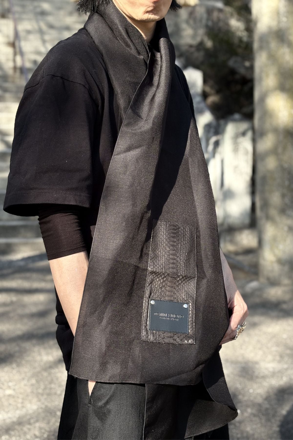 完全受注生産】黒蛇革×シルクストール-縁-/ Python Silk Stole YOSUGA