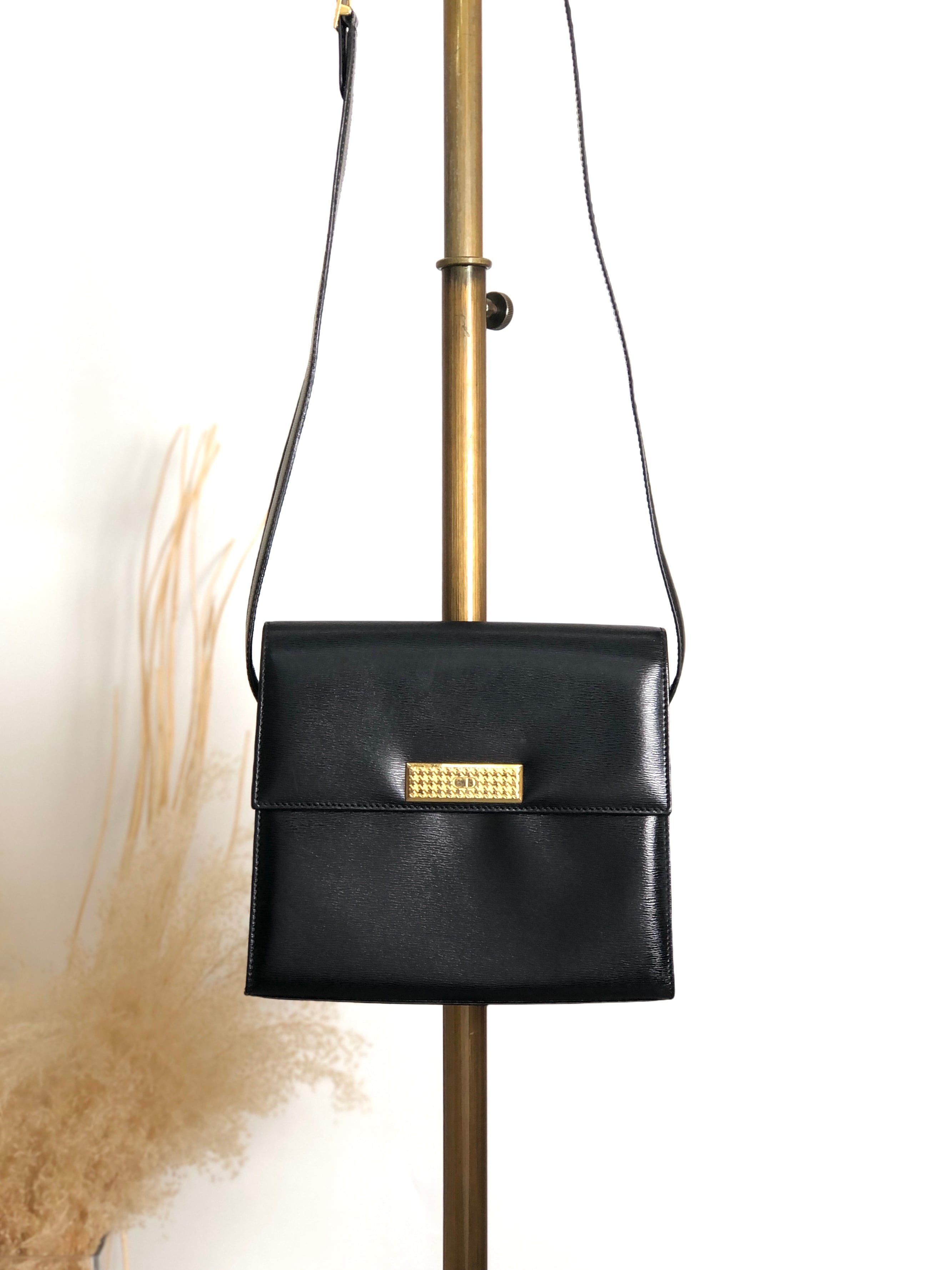 Christian Dior クリスチャン ディオール ショルダーバッグ ブラック CDロゴ レザー ハウンドトゥース vintage ヴィンテージ オールド 28ek6f