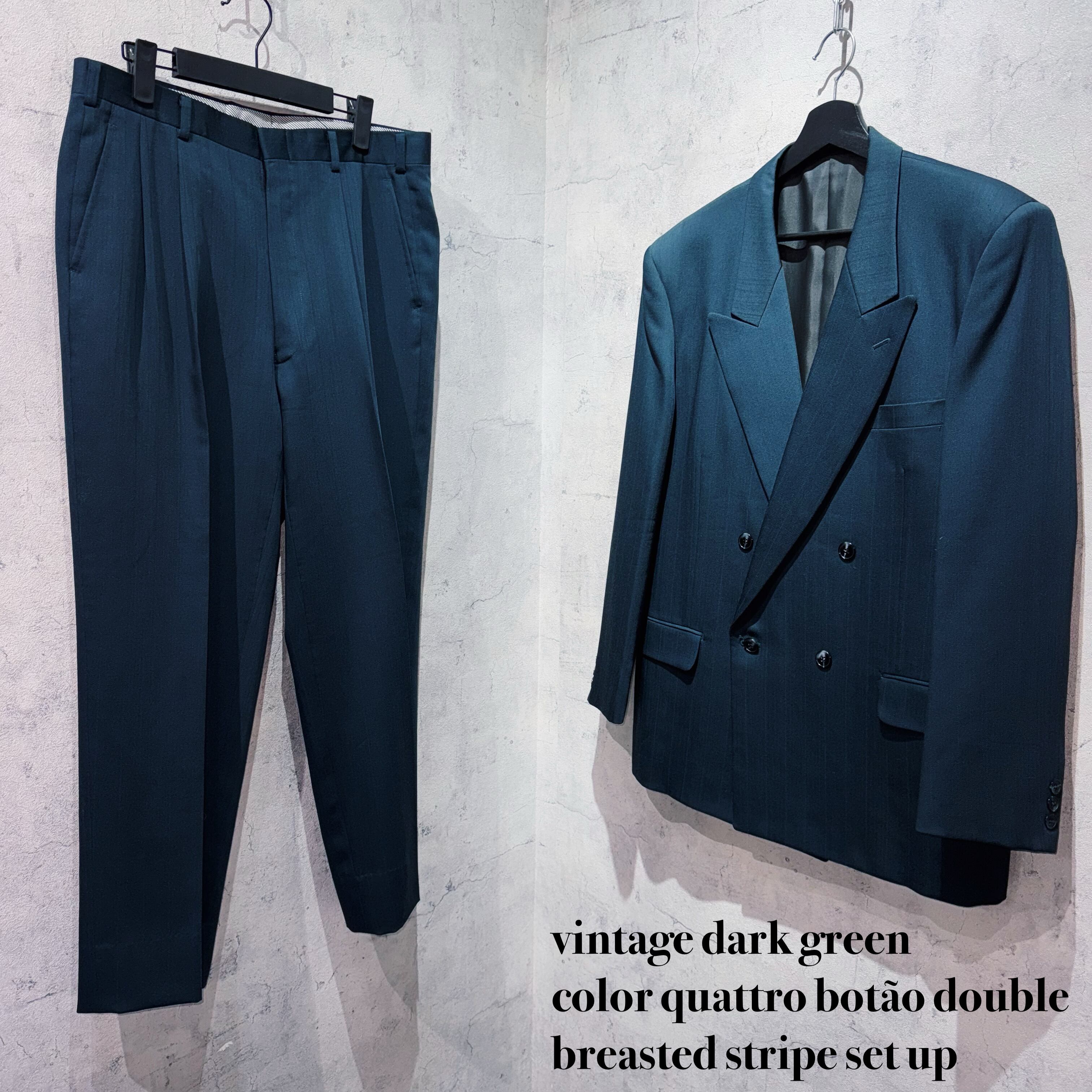 vintage dark green color quattro botão double breasted stripe set up