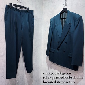 vintage dark green color quattro botão double breasted stripe set up