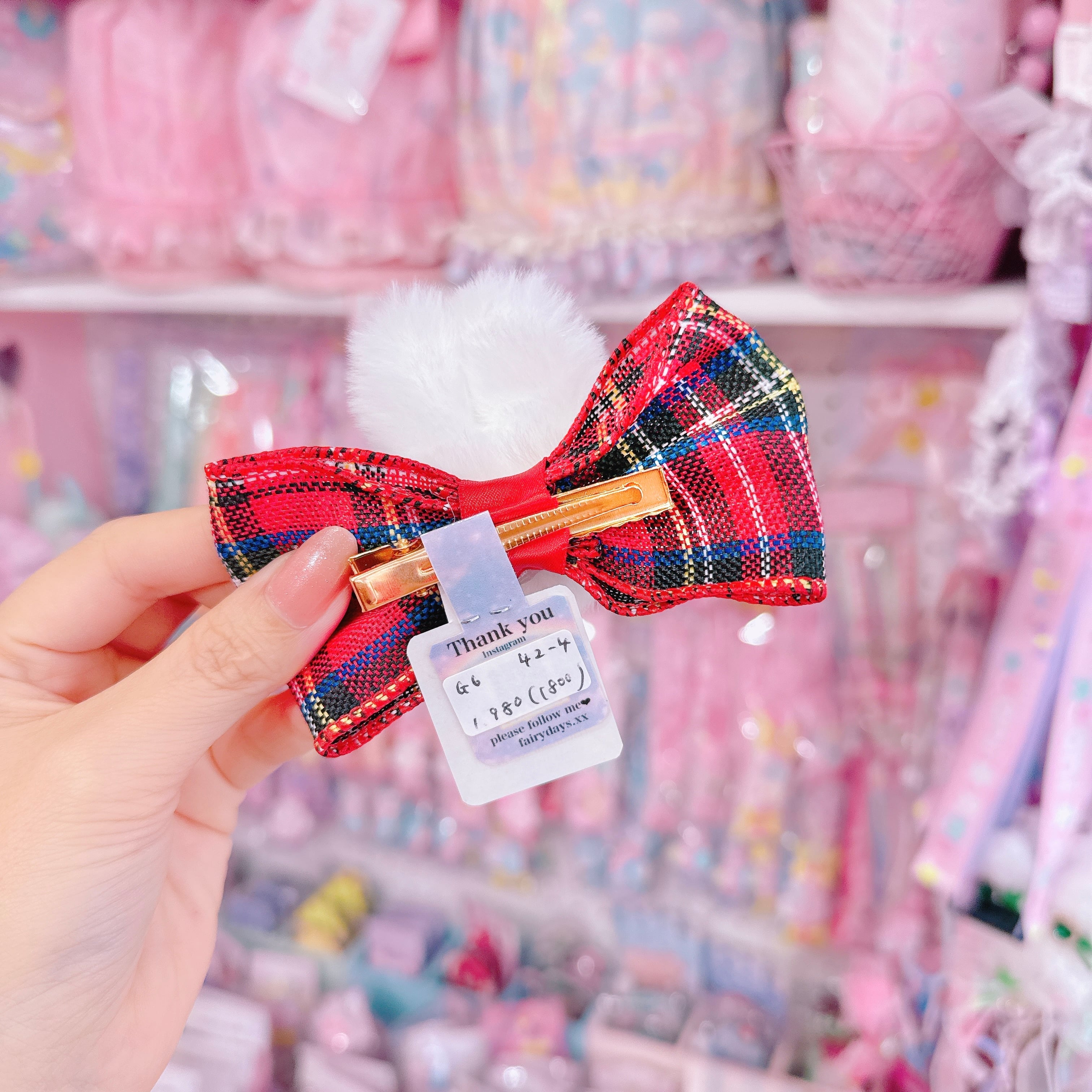 【G6】42-4タータンチェックモグモグちゃんヘアクリップ